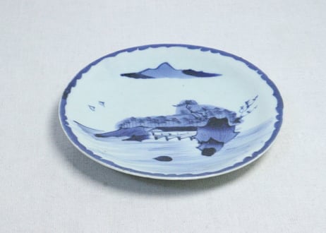 江戸幕末染付山水図7寸皿