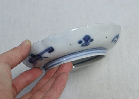 明治前期色絵山水風景と青海波図小皿