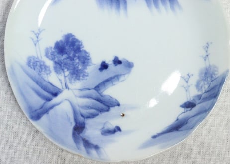 明治後期～大正染付山水図6寸皿