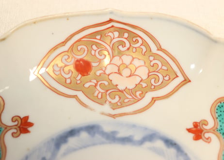 明治前期色絵窓絵花図7寸皿②　色擦れ,見込み薄め