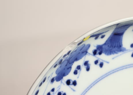 江戸中期染付雪輪と梅図6寸皿　ホツ