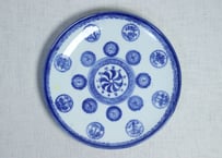 明治前期紙刷十二支文字図と丸文散らし図8寸皿➁　少甘手