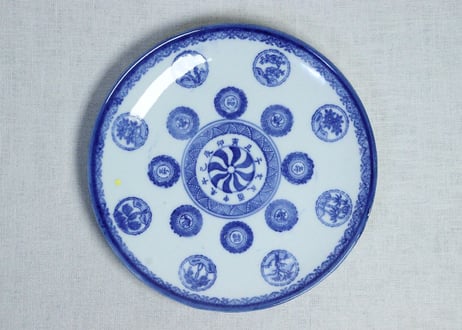 中皿 色絵付 印判 6枚 松竹梅 菊 鶯 窯傷 高台欠け 明治 大正 中皿 色絵付 印判 6枚 松竹梅 菊 鶯 窯傷 高台欠け 明治 大正