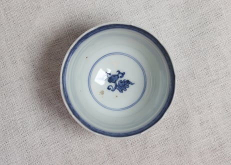 江戸中期染付菊と牡丹図向付