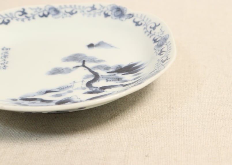 大正～昭和戦前ゴム判山水図四弁5寸皿 | 吉祥寺PukuPuku
