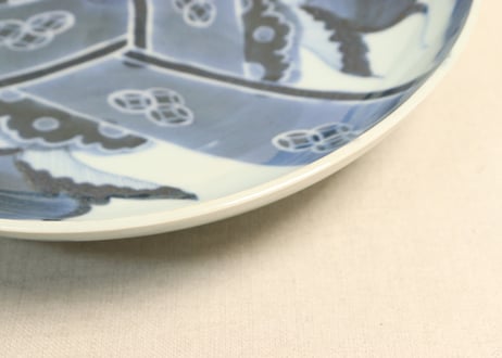 江戸幕末染付牡丹図9寸皿