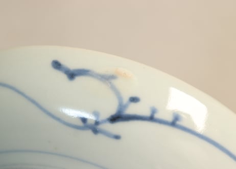 江戸後期染付三方に貝と波図６寸皿②薄め フリモノ