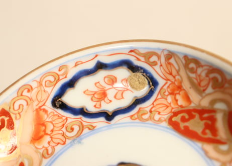 江戸後期赤絵金彩三方に花小皿