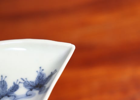 江戸中期染付松鶴図扇面型小皿 5客組 ノミホツ,ムシクイ