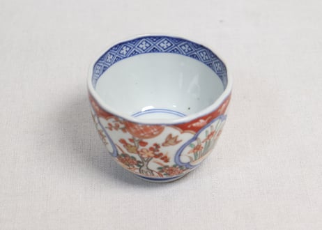 明治前期色絵梅に鶯と菖蒲図通り物向付　フリモノ