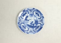明治前期染付芙蓉手鳥図小皿