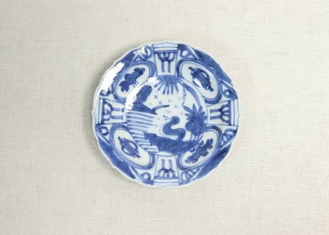 明治前期染付芙蓉手鳥図小皿