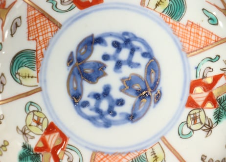 明治前期色絵熨斗と鶴亀図小皿