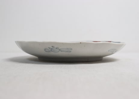 明治前期色絵籠目と花鳥図7寸皿②黒点,かたつき