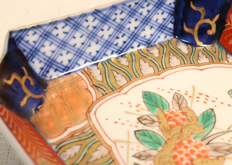 明治前期色絵柘榴図菱形皿②高台キズ,ノミホツ | 吉祥寺PukuPuku