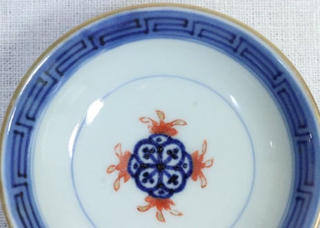 江戸後期色絵吉文字と七宝文図通り物飯茶碗　５客組