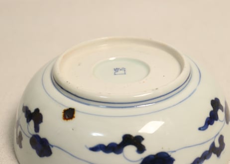 江戸幕末赤絵金彩朝顔図春寒鉢② 黒点