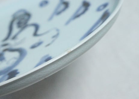 江戸後期染付兎図6.5寸皿①　甘手,小ホツ