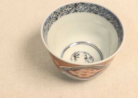 江戸後期色絵三方に青海波図向付② 高台小ニュウ