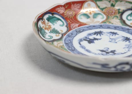 明治前期大聖寺焼色絵花図5寸皿②甘手