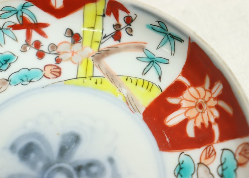 明治前期色絵三方に松竹梅図小皿②裏絵付け違い | 吉祥寺PukuPuku