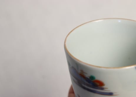 江戸後期色絵山水図通り物小猪口 高台ホツ