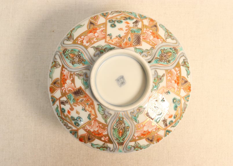 952 茶碗 色絵琳派 2月 牡丹 平安 茶道　古物 952 茶碗 色絵琳派 2月 牡丹 平安 茶道 古物