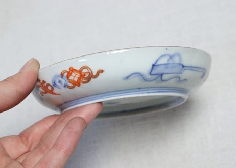 明治前期色絵鳳凰と鶴図小皿①　濃いめ