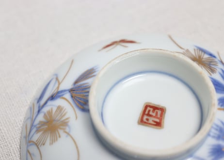 明治前期金彩撫子図飯茶碗