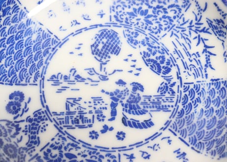 明治前期紙刷気球と洋装人物図小皿