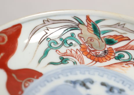 明治前期色絵鳳凰図小皿 窯傷