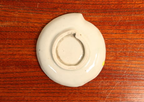 江戸中期コンニャク印判菊水図桃型豆皿②　甘手,小ホツ