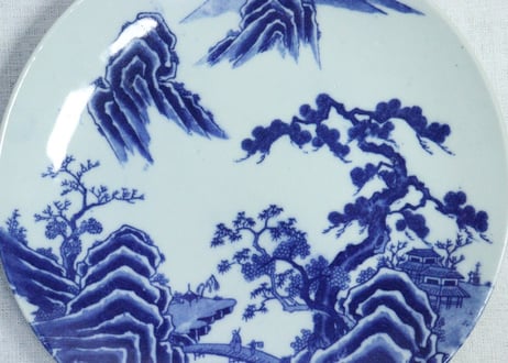 明治後期～大正銅判山水図8寸皿