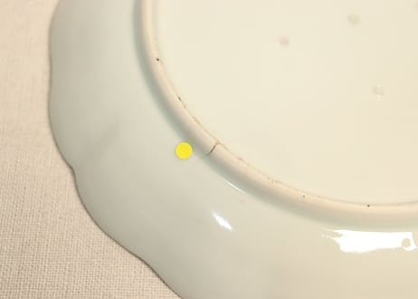 江戸幕末染付柳に牡丹図７寸皿②窯傷