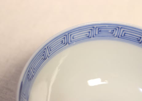 明治前期染付羽根市松図通り物飯茶碗