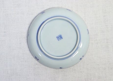 明治前期染付鷺と草花図小皿