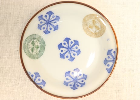明治後期～大正銅判雪と丸文散らし図小皿①濃いめ