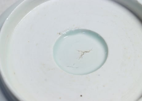 江戸幕末染付山水図鍔縁なます皿 窯傷有り