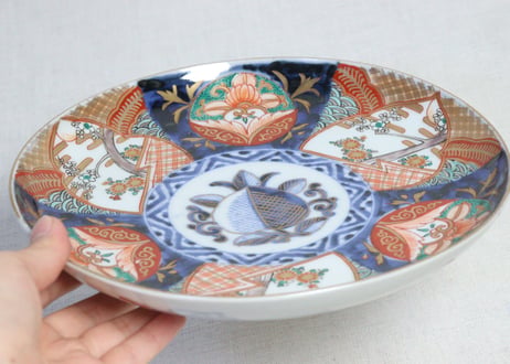 明治前期色絵桃と梅と菊図7寸皿