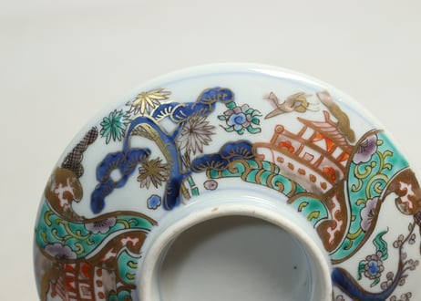 明治前期色絵鶴と松竹梅図通り物蒸茶碗