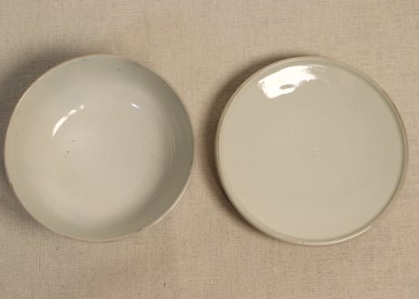 明治前期色絵桃と鶴図通り物蒸茶碗②　少甘手