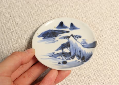 江戸後期染付山水と蝙蝠図豆皿②浅め