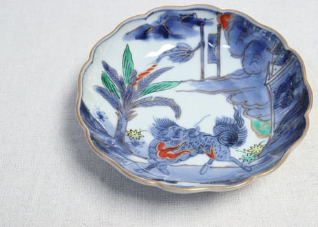 江戸後期色絵芭蕉と麒麟図なます皿　5客組
