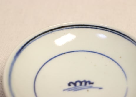 江戸後期染付鳥居と杉図広東型飯茶碗