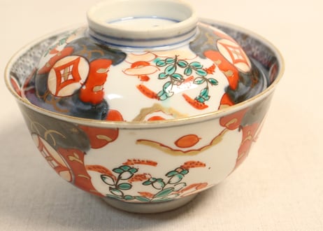明治前期色絵萩と七宝文図飯茶碗②小ニュウ