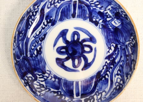 明治前期ベロ藍鳳凰図通り物小皿