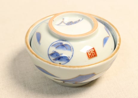江戸幕末金彩朝顔と山水図飯茶碗