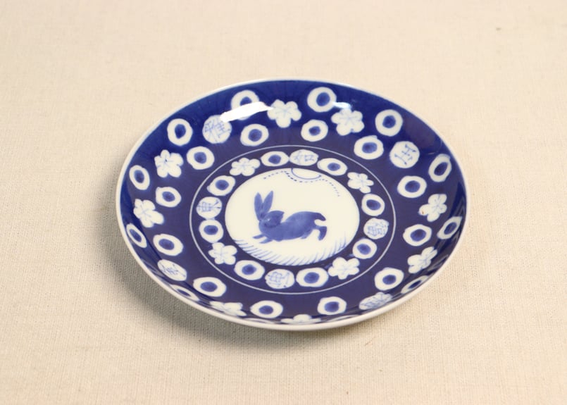 明治後期~大正染付兎と水玉図5寸皿 | 吉祥寺PukuPuku