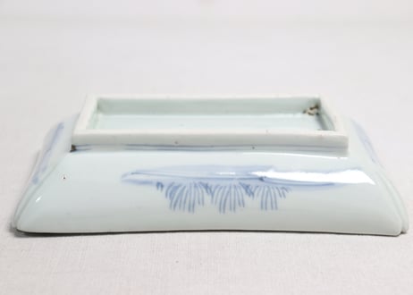 江戸幕末染付菖蒲図長皿　かたつき