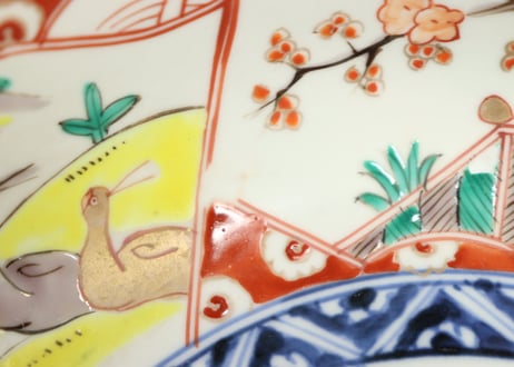 明治前期色絵松竹梅と鶴図8寸鉢②釉剥げ